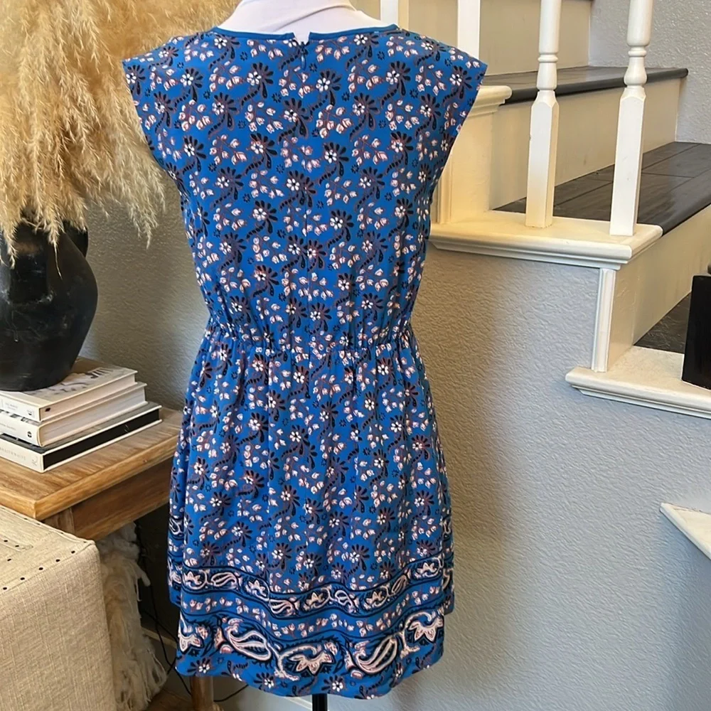 J. CREW Blue 100% Silk Vintage Scarf Floral Mini Dress Size 4P